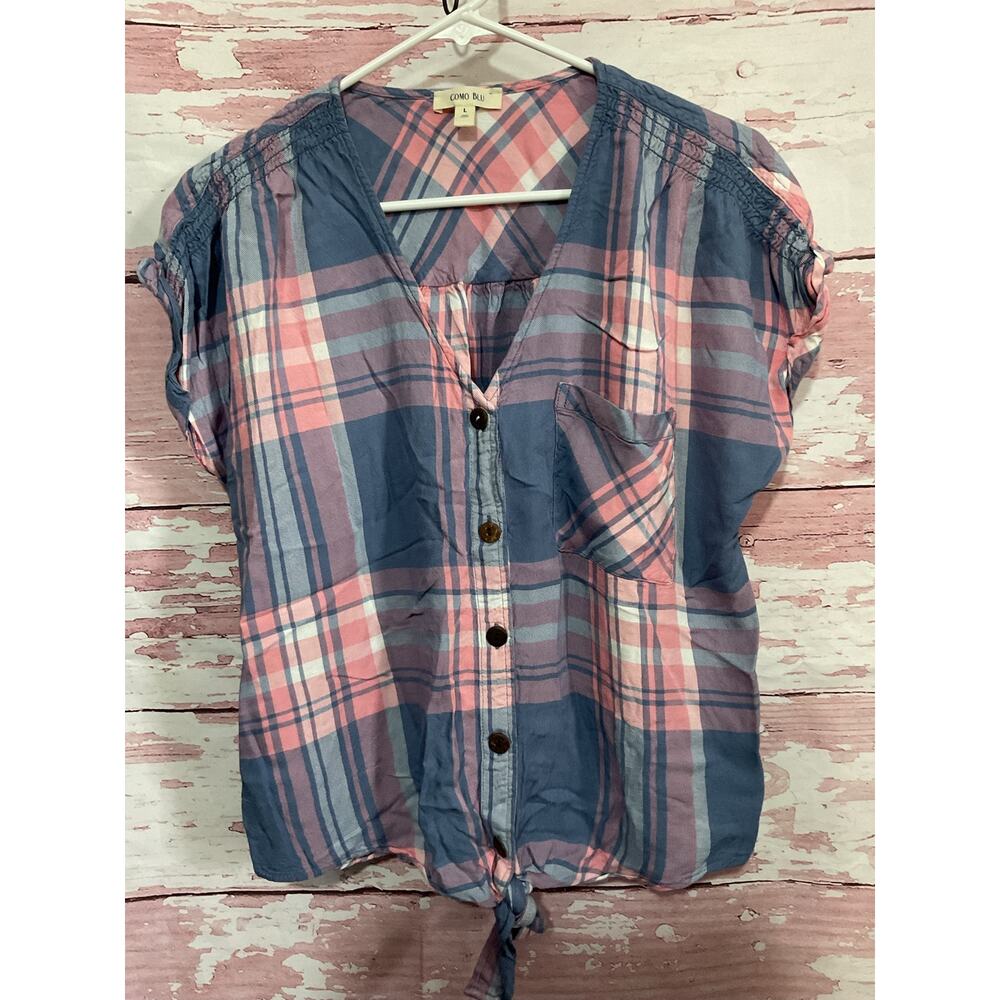 Como Blu Size Large Blouse Plaid - Picture 8 of 9